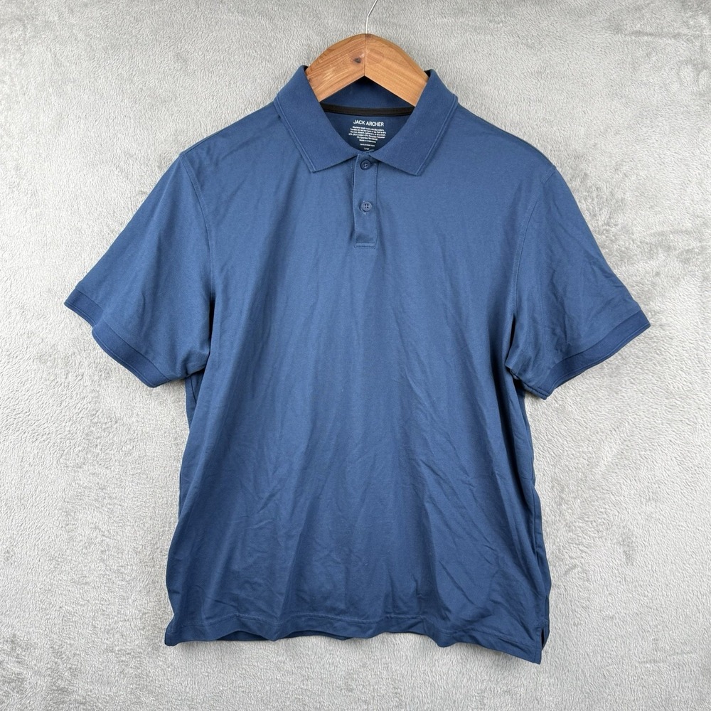 Jack Archer Polo Shirt Mens‎ L Blue Cotton Poly Stretch S/S Tagless Golf Preppy